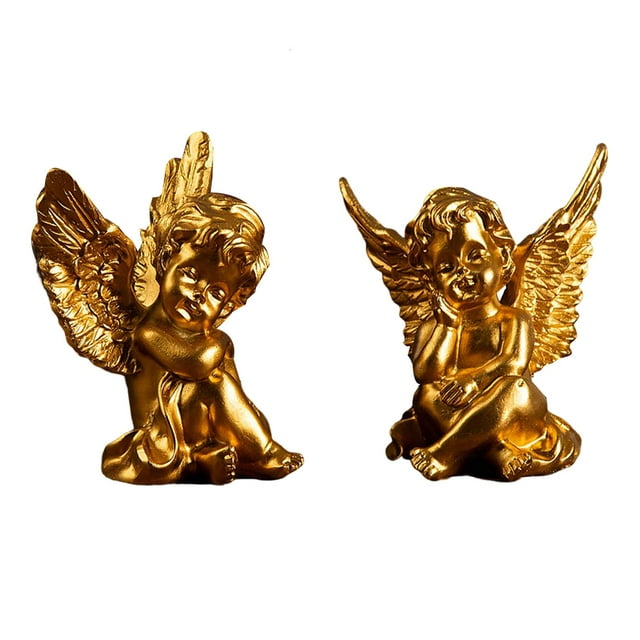 2 piezas de estatua de ángeles de querubines, regalos de cumpleaños de resina, pequeños nórdicos para escritorio Oro Zulema Querubines Ángeles Estatuas