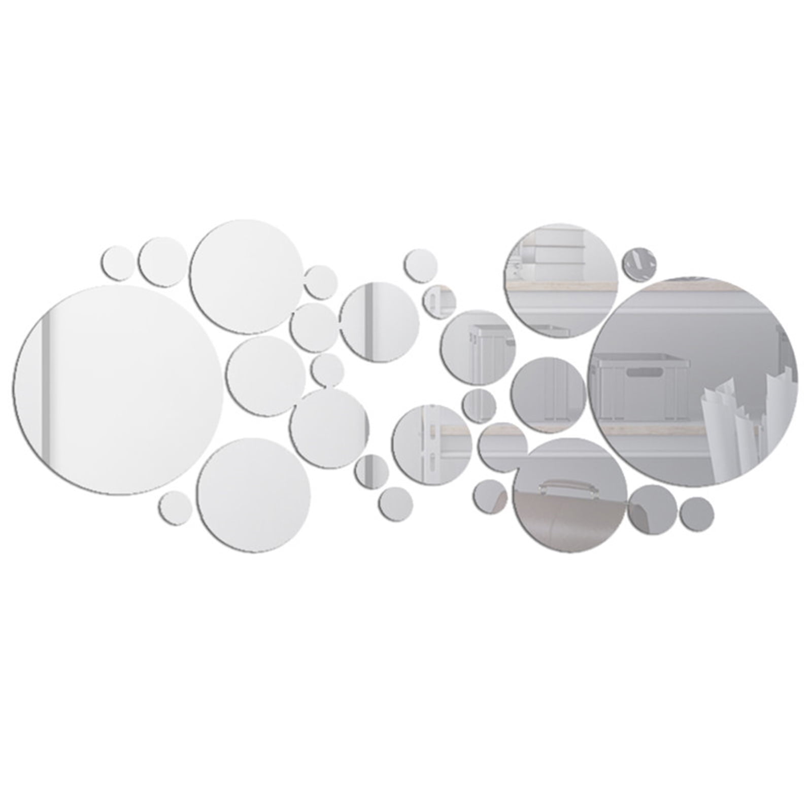 Carevas 30PCS Mirror Wall Decals Round Circle Wall Stickers Removable Acrylic Decorative Mirror DIY Home Decorations for Bedroom Bathroom Living Room