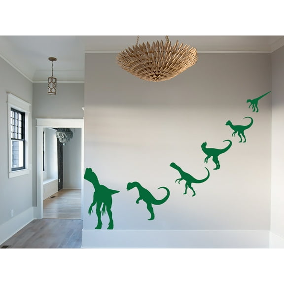 Dinosaur(Green) Came To My House Decals Décor Kid Room Stickers Heights23" (A set of Six different size)
