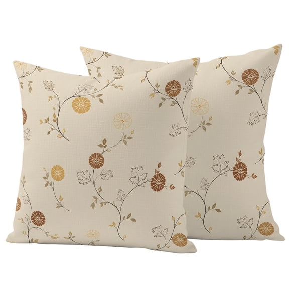 Vintage Floral Outdoor Waterproof Pillow Covers, Spring Country Botanical Flowers Simple Beige Decorative Square Throw Pillowcase Sofa Cushion Sham for Patio/Couch/Chair, 16"x16" 2 Pack