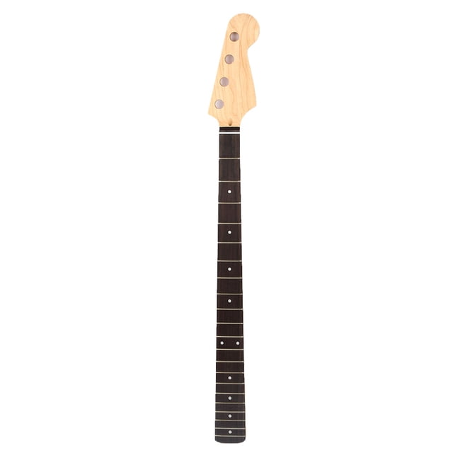 mástil para bajo, arce canadiense, 4 cuerdas, 21 trastes, accesorios de repuesto para instrumentos musicales, palisandro marrón Mástil de bajo frontal de 21 trastes con cabeza clásica y tuerca ABS de aprox. 42 mm; mástil de arce canadiense pulido con diapasón de palisandro marrón mate, trastes de cuproníquel visibles y puntos laterales marcadores. Longitud total aprox. 860 mm; usado como repuesto para bajos de 4 cuerdas y también apto para proyectos DIY de ensamblaje y restauración.
