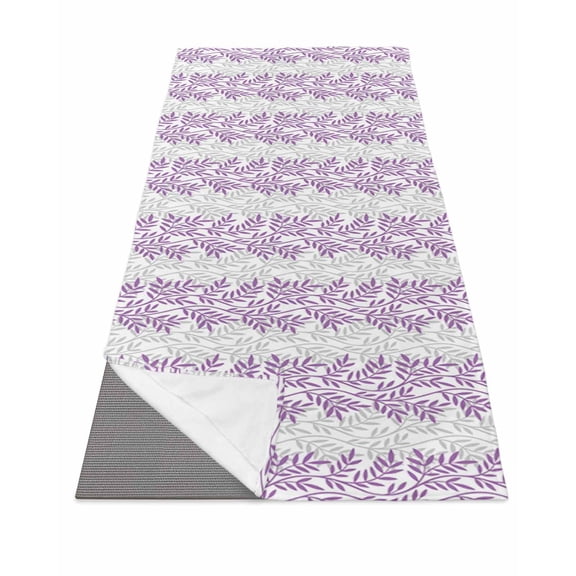 Purple Gray Botanical Yoga Towel for Hot Yoga Non Slip, Pastoral Spring Summer Leaf Aesthetics Yoga Mat Towel Absorbent Yoga Sweat Towels Microfiber Hot Yoga Blanket for Bikram Pilates 26"x70"