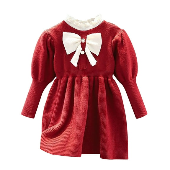 Sngxgn Long Sleeve Girls Dresses Casual A-Line Dress for Toddler School Recital Party(Red,130)