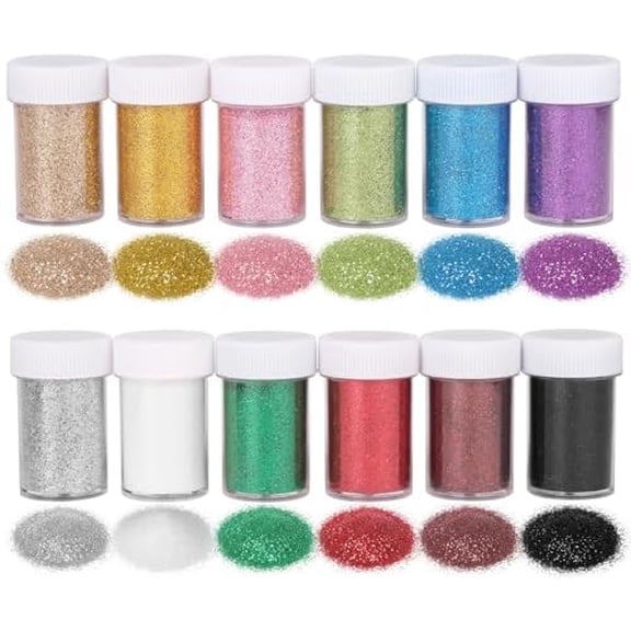 Fine Glitter Set, 12 Colors Craft Glitter Powder Set, Multi Assorted Set Extra Fine Glitter for Resin Art Crafts Tumbler Scrapbook Jewelry Making, Body Face Hair Glitter (12 Colors Set)