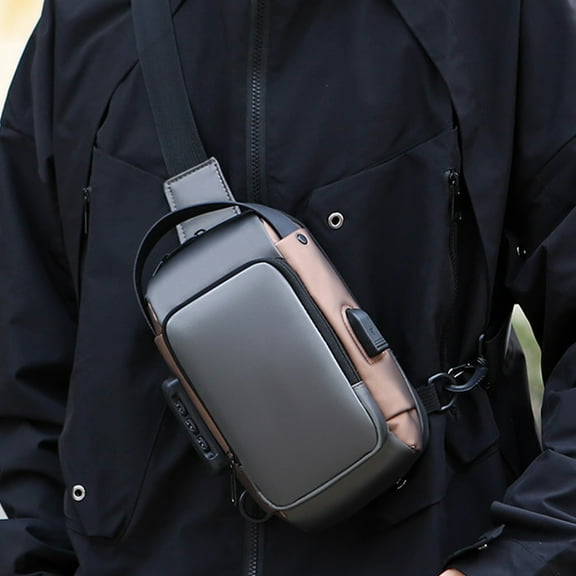 Polyester Travel Chest Bag, Unisex Waterproof Sling Bag, Black Blue Gray, 11.81x7.08x2.36in, Lightweight & Large Capacity