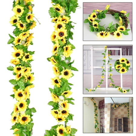 8.5 FT Fake Sunflowers Vine Flowers Plants Artificial Flower Garland Hanging Sunflowers Ivy Home Bedroom Bathroom Hotel Office Wedding Party Garden Craft Art (Best Flowers For Flower Boxes)