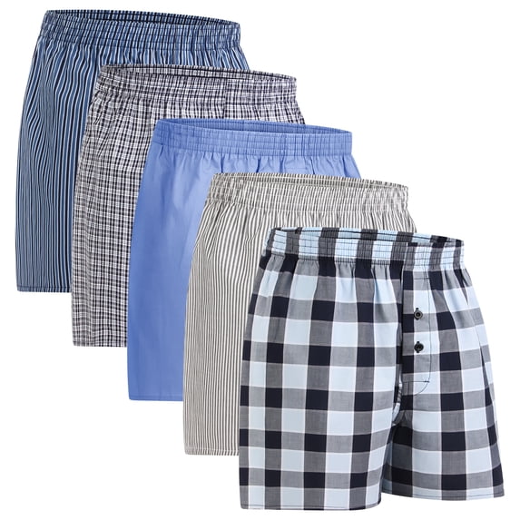 Natural Feelings Mens Underwear Cotton Woven Boxers for Men, 5 Pack, S M L XL XXL