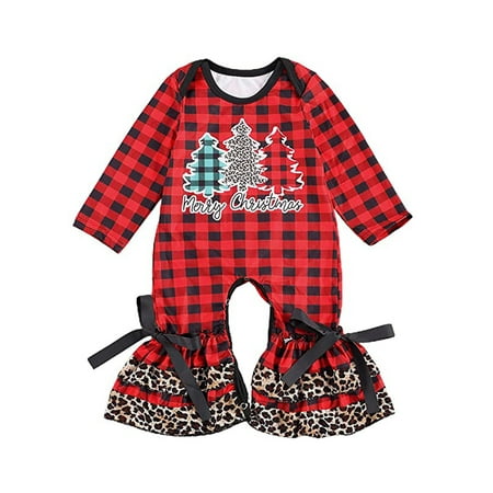 

Christmas Newborn Infant Baby Girls Jumpsuit Cute Long Sleeve Ruffle Bell-Bottom Romper Bodysuit