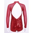thumbnail image 4 of renvena Girls Kids Long Sleeves Mock Neck Sparkling Sequins Gymnastics Leotard Biketard with Shorts Dance, 4 of 7