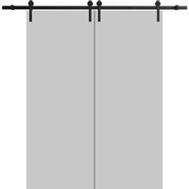 Sturdy Double Barn Door 64 x 84 inches | Planum 0010 Matte Grey | 13FT Rail Hangers Heavy Set | Solid Panel Interior Doors