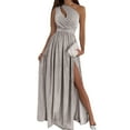 thumbnail image 2 of iOPQO Homecoming Dresses 2023 Prom Dress Women Long One Shoulder Elegant Evening Dress Fashion Elegant Dress Party Festive Party Dress With Slit Women's Formal Dresses Silver XL, 2 of 5