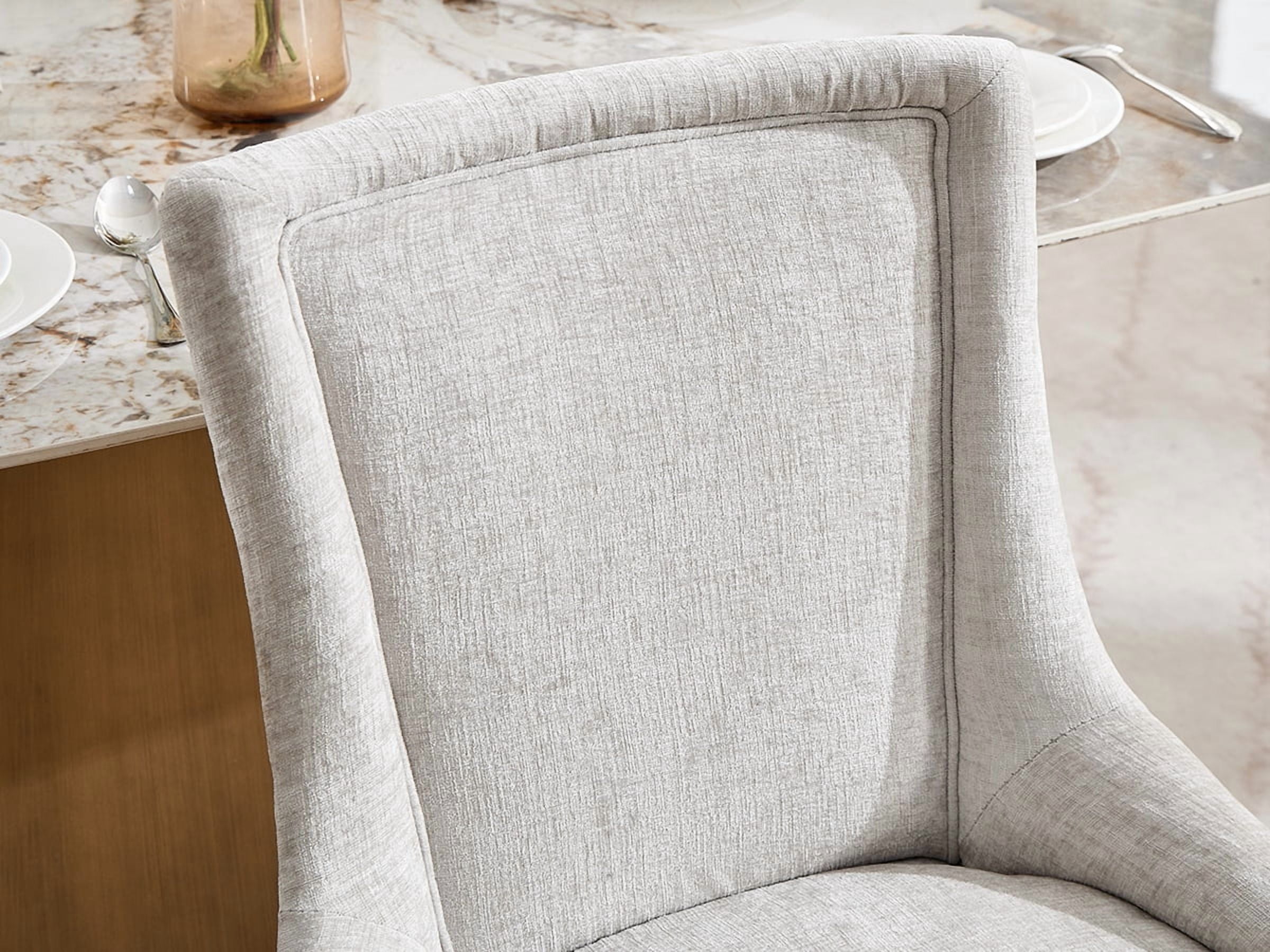 Dining Chairs Set of 8, Kitchen & Dining Room Chairs, Chenille Fabric Upholstered Dinning Chairs, Sillas De Comedor, Nailhead Trim, Metal Legs (Beige, 8 Pcs)