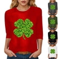 thumbnail image 2 of felwors Womens 3/4 Sleeve St. Patrick's Day T-Shirts Crew Neck Spring Graphic Tee Tops (Red, XXL), 2 of 7