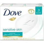 Dove Sensitive Skin Beauty Bar, Unscented, 3.17 oz bars, 3 ea (Pack of 2)