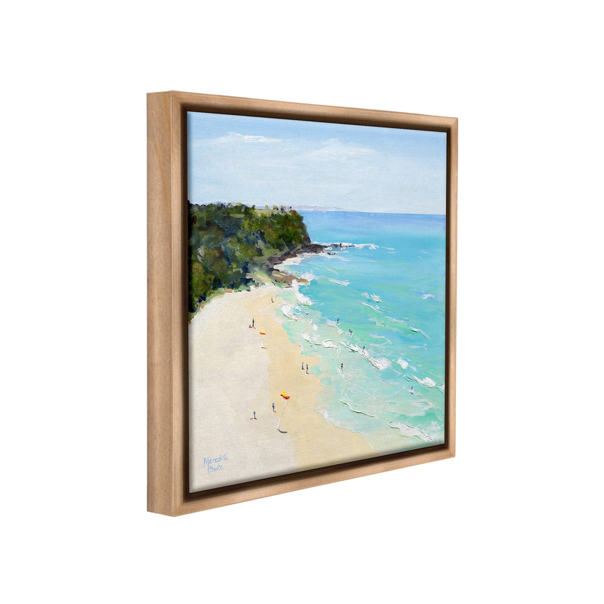Stupell Industries Aerial Beachgoers Painting Landscape Painting Brown Floater Framed Canvas Art Print Wall Art, 25 x 25