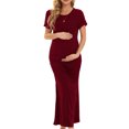 thumbnail image 2 of Vedolay Maternity Dress Maternity Short Sleeve Ruched Waist Wrap Maxi Dress, L, 2 of 5