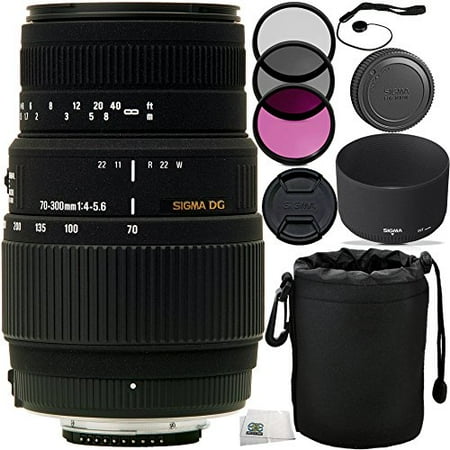 F Mount Lens - Sigma 70-300mm f/4-5.6 DG Autofocus Lens for Nikon F Mount Cameras 9PC Bundle. Includes Manufacturer Accessories + 3PC Filter Kit (UV-CPL-FLD) + Cap Keeper + Lens Pouch + Microfiber Cleaning Cloth