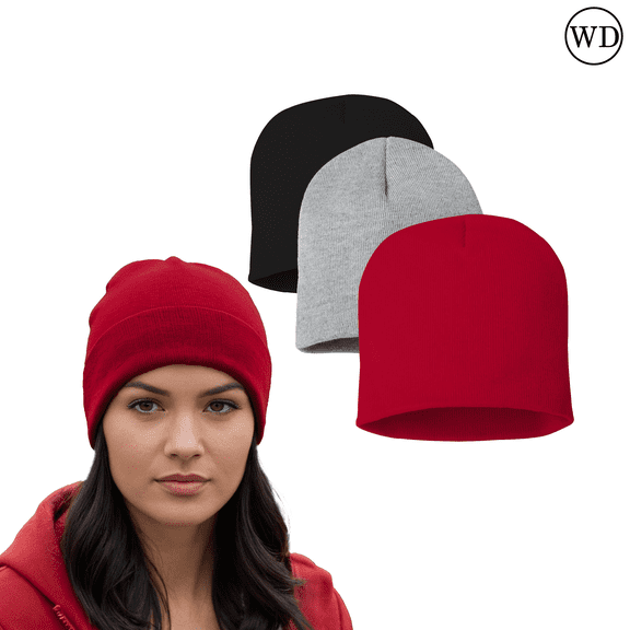 Sportsman Men's Knit Beanie Durable Short Winter Warm Basic Beanies 8" Unisex Beanie Hat, Pack of 3