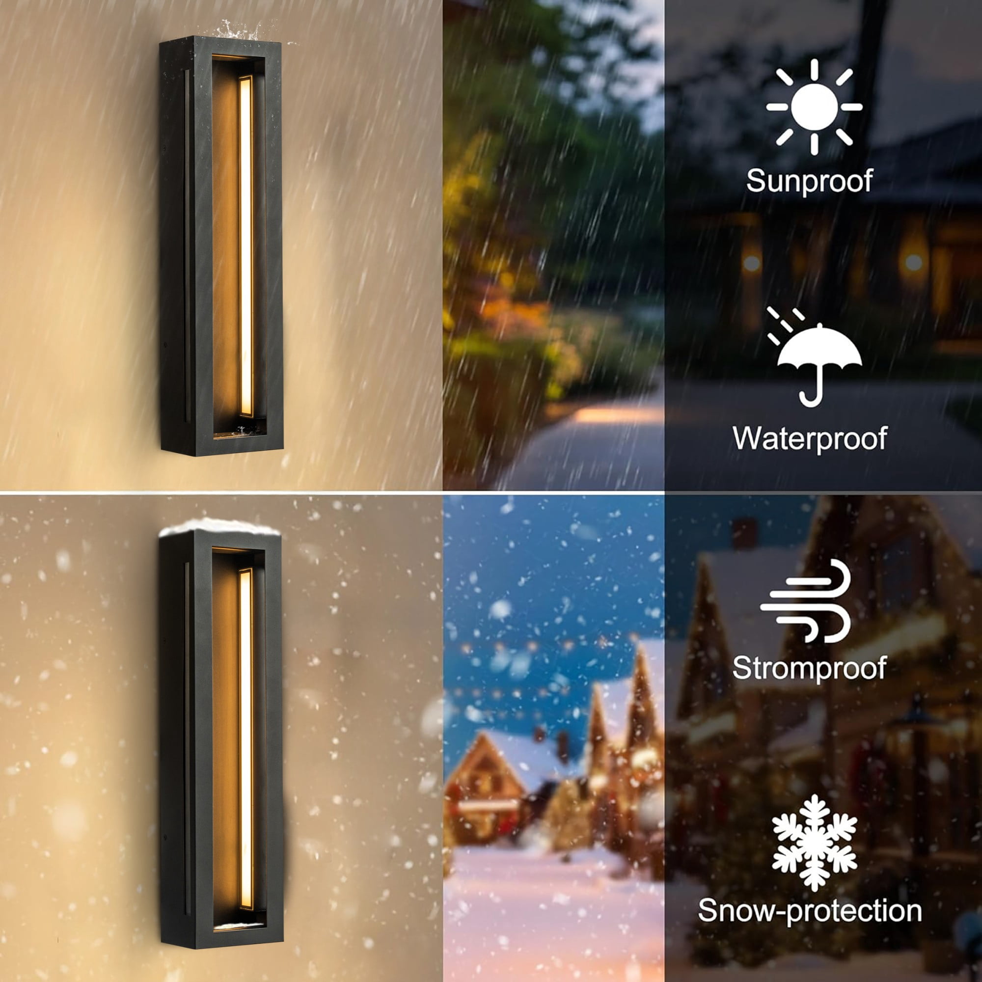 H20" Modern Outdoor Wall Light with Dusk to Dawn Sensor Linear Matte Black 30W Integrated LED Wall Sconce with Acrylic Shade for Porch Garage Entryway