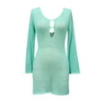 thumbnail image 4 of Alkepwun Beach Cover Ups for Women Sexy Deep V Neck Crochet Knit Hollow Out Cover Up Dress Summer Boho Long Bell Sleeve Mini Dress Summer Beach Vacation Swimsuit, 4 of 6