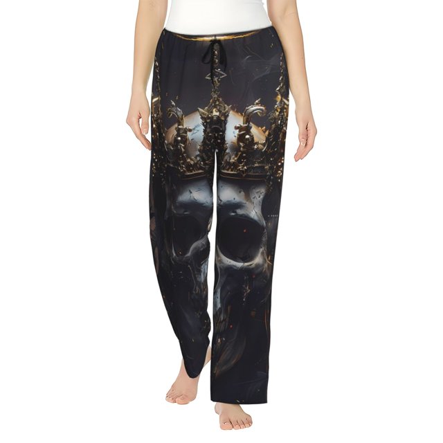 Balery Royal Skull With Golden Crown Pantalones de pijama para mujer, pijamas ultraligeros, pantalones de estar por casa-Large