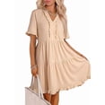 thumbnail image 2 of Womens Dresses 2025 Summer Spring V Neck Short Sleeve Casual A Line Flowy Swing Shift Dress Mini Dress Apricot XXL, 2 of 5