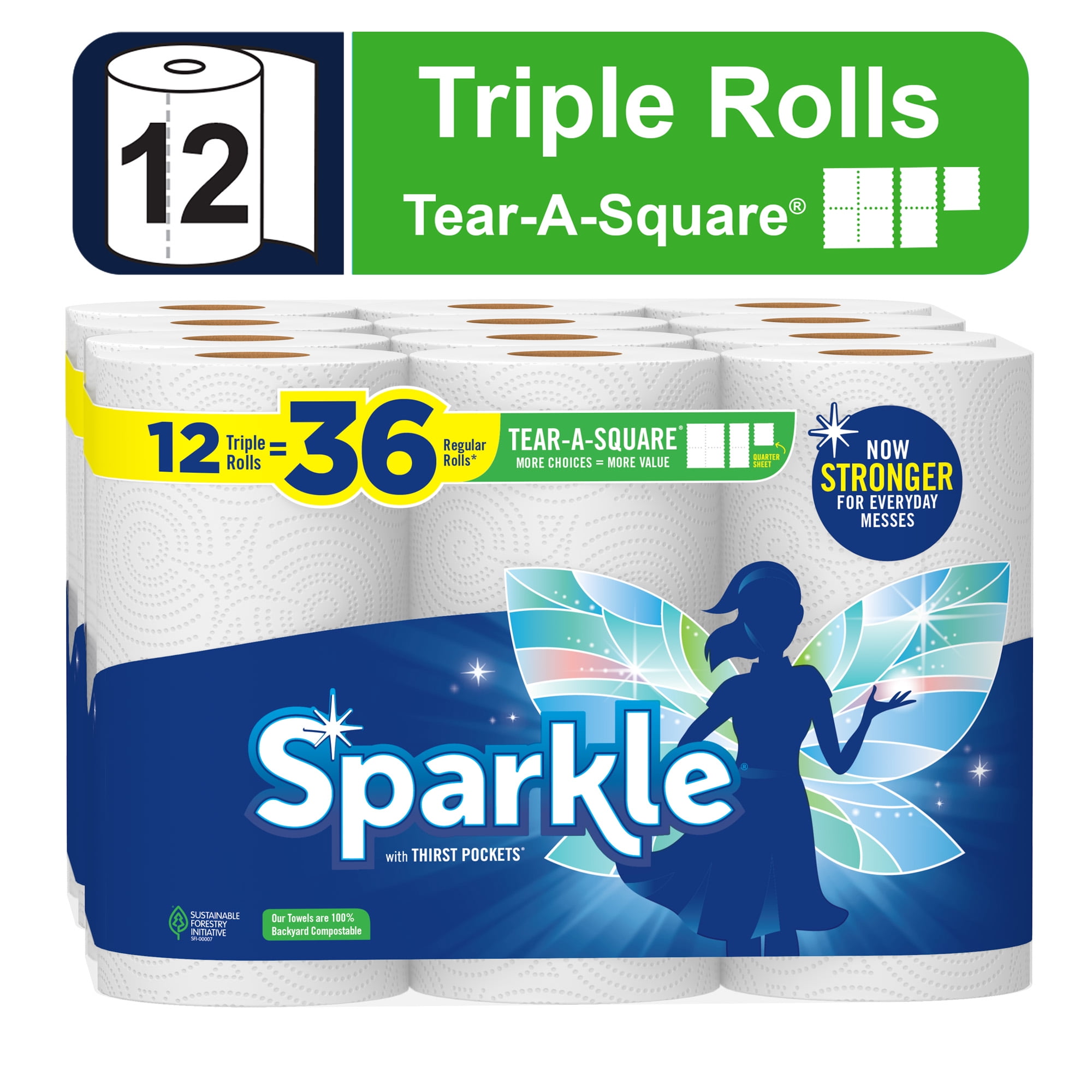 Sparkle TearaSquare Paper Towels, White, 12 Triple Rolls