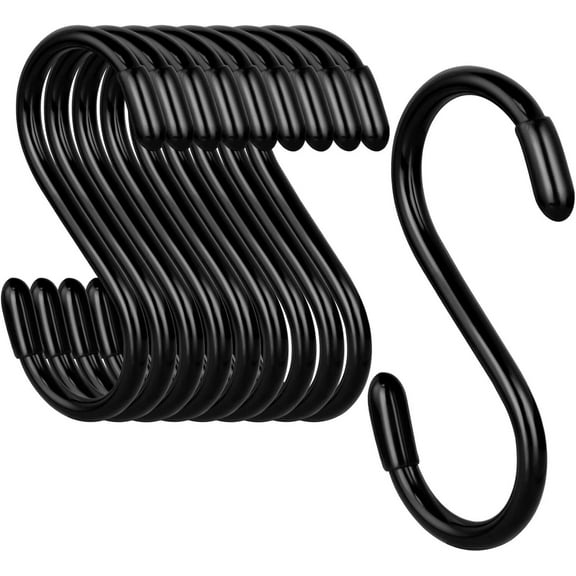 12 Pack S Hooks for Hanging, 4 Inch Vinyl Coated S Hooks Heavy Duty, Steel Metal Rubber Coated Closet S Hooks for Hanging Plants Basket Jeans Clothes Bags Jewelry Towels Pot Pan Cups