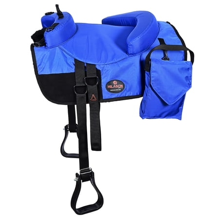 HILASON Western 1680D Horse Riding Bareback Pad W/ Accessory Bag Blue