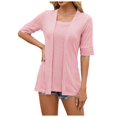 thumbnail image 2 of Lixiuxyad Womens Fashion Casual Solid Color T Shirt Half Sleeve Square Neck Casual Top Summer Tee Shirts,Pink L, 2 of 7