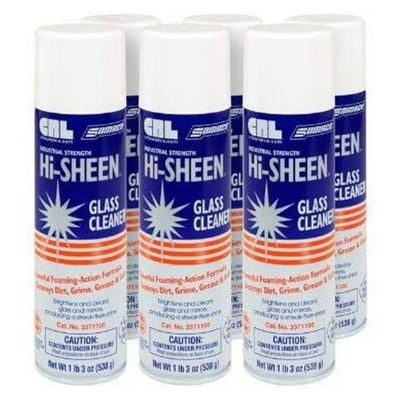 Somaca Hi-Sheen Glass Cleaner - 6 Pack - 17oz Aerosol Spray - Streak-Free, Industrial Strength - For Windows, Mirrors, & Glass Surfaces