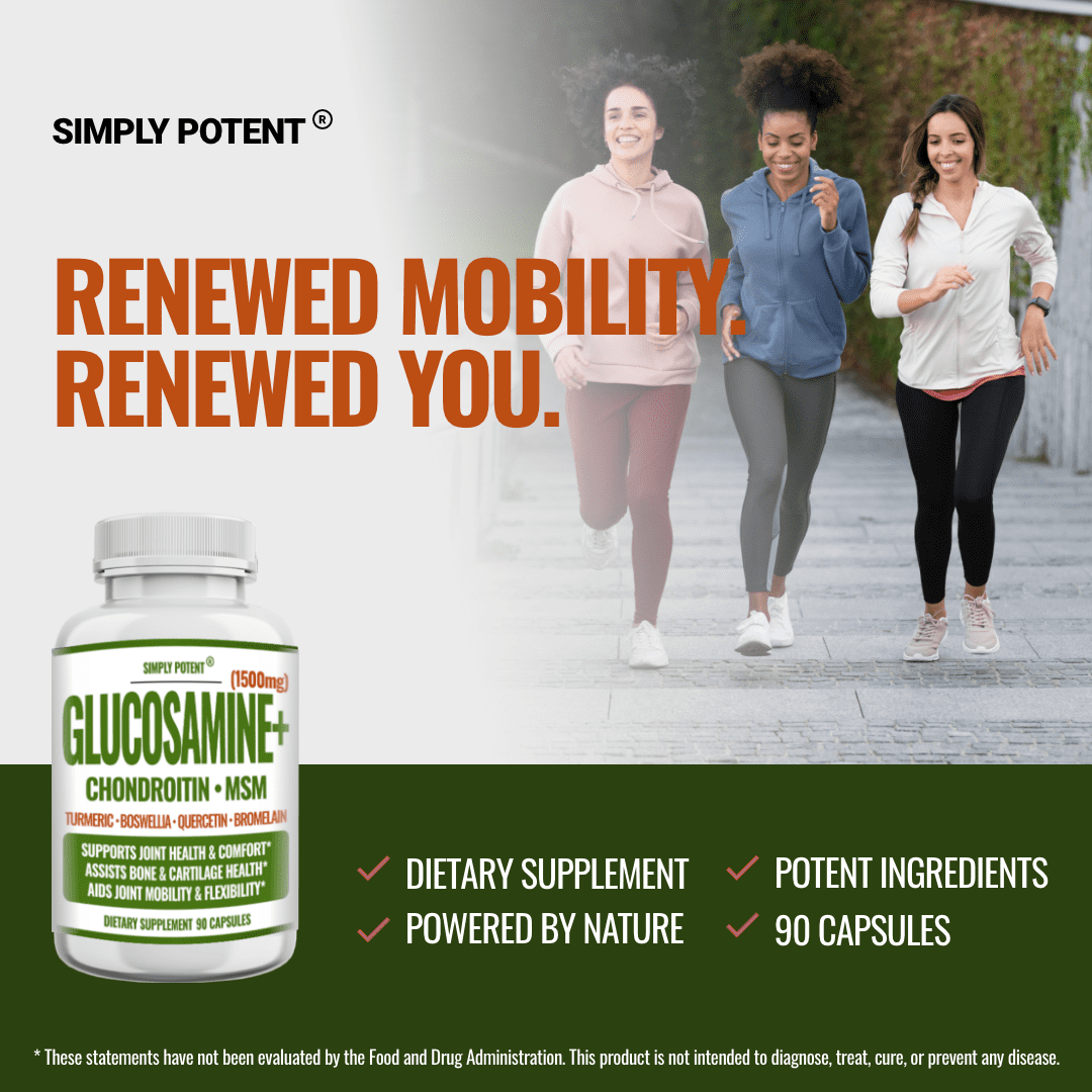 Simply Potent Glucosamine with Chondroitin, Turmeric, MSM & Boswellia,Supports Joint Health&Discomfort Relief,Assists Bone and Cartilage Health,Supplement for Back,Knees,Hands,90 Capsules (Pack of 2)