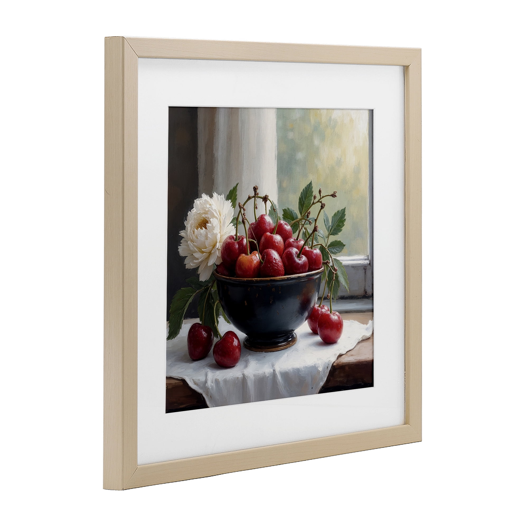 Cherry & Blossom Still Life Birch Framed Print Under Glass, design by Lettered and Lined