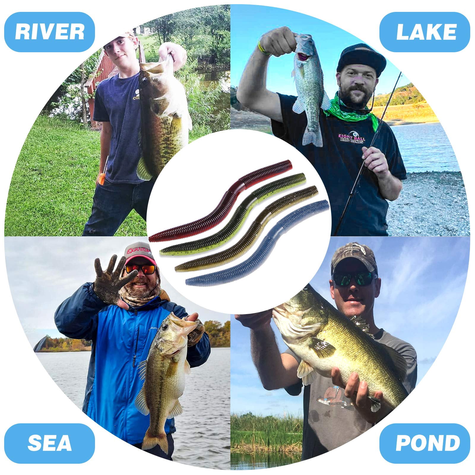 Wacky Worm Fishing Lure Kit  Soft Plastic Lures Grub Baits Hook Rig Bass Trout Worms W/tackle Box