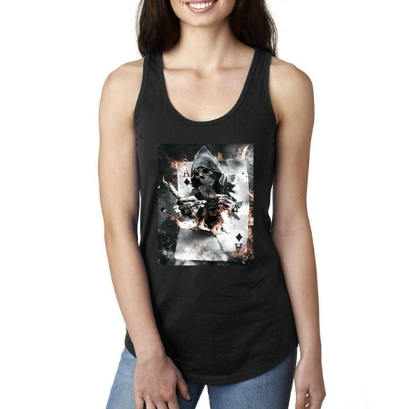Creepy Skeleton Ace of Spades Metal Fashion Ladies Racerback Tank Top, Black, Small