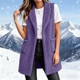 thumbnail image 4 of Kinrui Long Fuzzy Vests for Women Soft Cozy Sleeveless Sherpa Jacket Shawl Collar Open Front Fleece Cardigan Casual Lightweight Outerwear with Pockets Purple S, 4 of 7