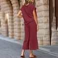 thumbnail image 4 of Fmbrln Womens Plus Size 2 Piece Sets Summer Casual Solid Color Crew Neck Short Sleeve Tops and Elastic Waist Wide Leg Pants with Pockets Sets Lounge Comfy Outfits Red XL, 4 of 5