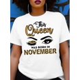 thumbnail image 3 of This Queen Was Born in November" Leopard Print Eye Graphic T-Shirt - Casual Crew Neck, Short Sleeve, Women's Top, Machine Washable, 3 of 6