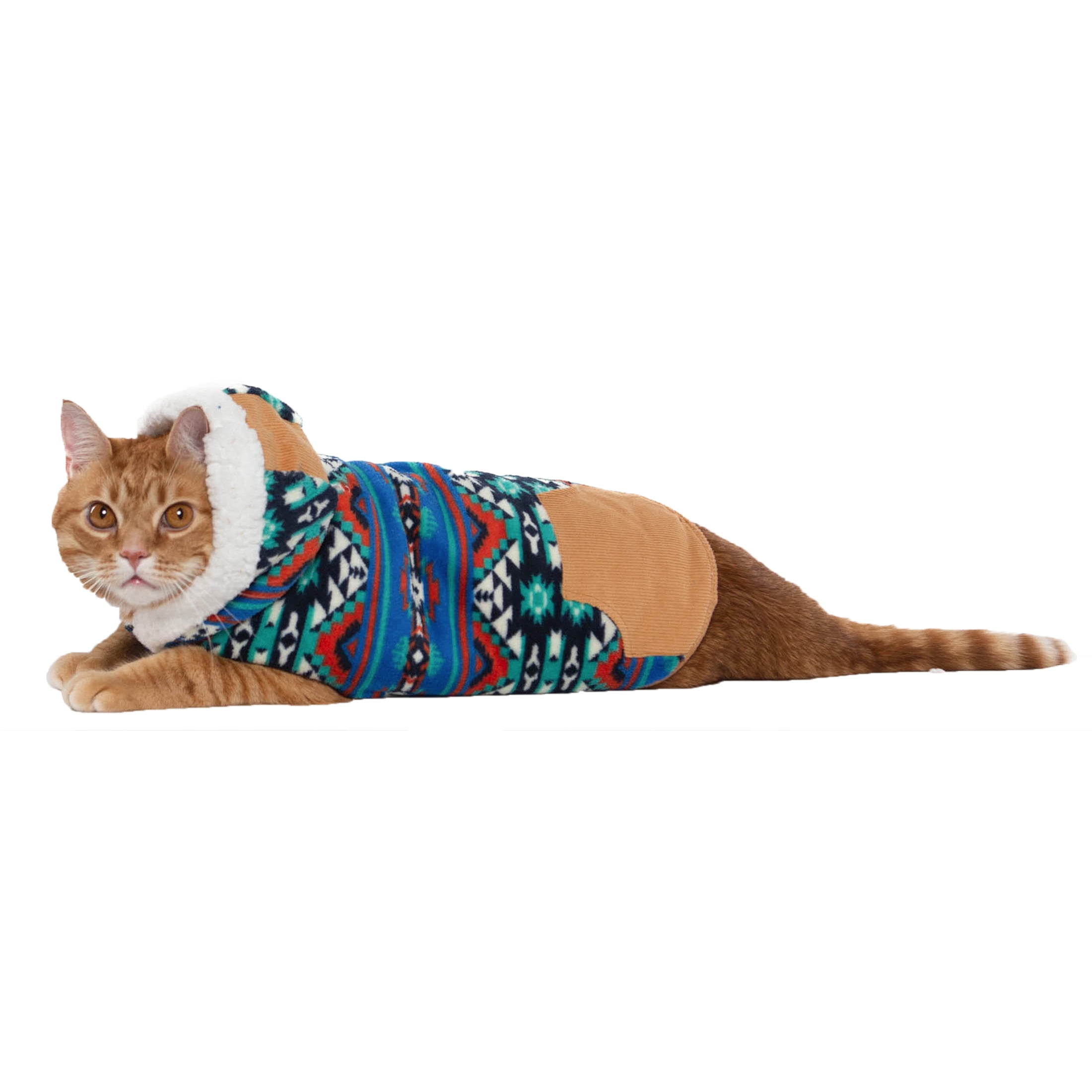Vibrant Life Dog Clothes: Blueprint Fleece Hooded Jacket with Corduroy Trim, S