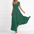 thumbnail image 2 of DHFJKG Wedding Guest Dresses For Women Summer V Neck Short Sleeve Bohemian Flowy Swing A-Line Solid Color Maxi Sundress Stylish Dresses, 2 of 5