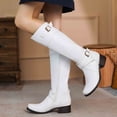 thumbnail image 2 of Akiihool Women's Boots Womens High Platform Mid Calf Wedges High Heel Round-Toe Side Zip Punk Combat Boots For Women (White,6.5), 2 of 5