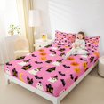 thumbnail image 3 of Homewish Girly Halloween Cartoon Ghost Bed Sheets,Pumpkin Mansion Bat Print Full Size Sheets,Hot Pink Black,4 Pieces,1 Flat Sheet,1 Fitted Sheet and 2 Pillowcases, 3 of 6