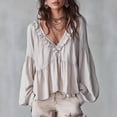 thumbnail image 2 of Women’s Long Sleeve V Neck Ruffle Blouse Loose Fit Lightweight Top with Tiered Design for Casual Daily Wear White 3XL, 2 of 6
