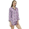 thumbnail image 4 of Bimba Womens Purple Rayon Printed Shorts Set Long Sleeve Sleepwear Nightwear - 24, 4 of 5