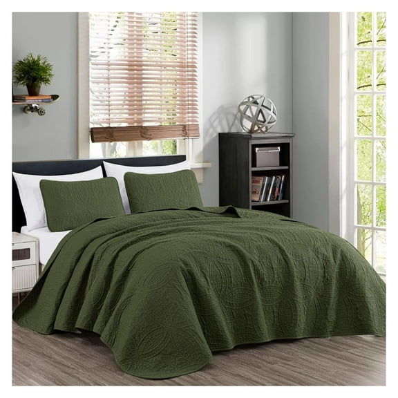 Austin 3-Piece Oversized Bedspread Coverlet Set (King, Cypress Green)