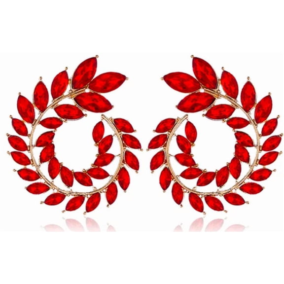 RubyLee Elegance Hoop Red, Emerald Feather Earrings, Stainless Steel, includes Earrings,