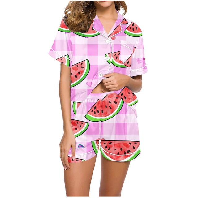 Birdeem Blouses à Manches Courtes pour Femmes, Blouse Décontractée Imprimée à Col Rabattu, Ensemble de Pyjama Mode pour Femmes