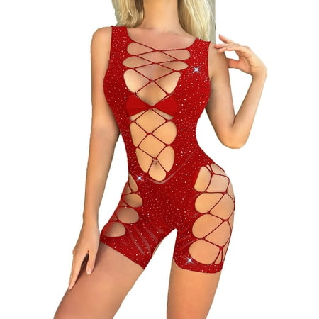 Yuhangmm Women s Sexy Rhinestone Bikini Sexy Lace Underwear Women s Hollow Out Skirt plus Size Stockings for Women Lingerie