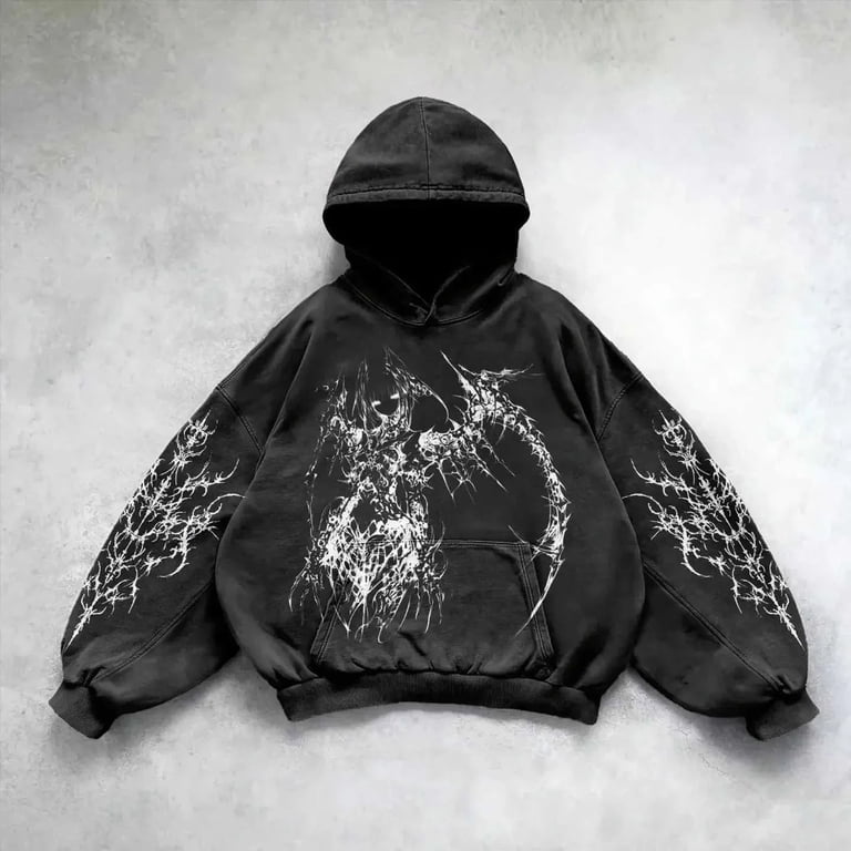 Y2K Hoodie for Men Retro Gothic Long Sleeve Hoodie Streetwear
