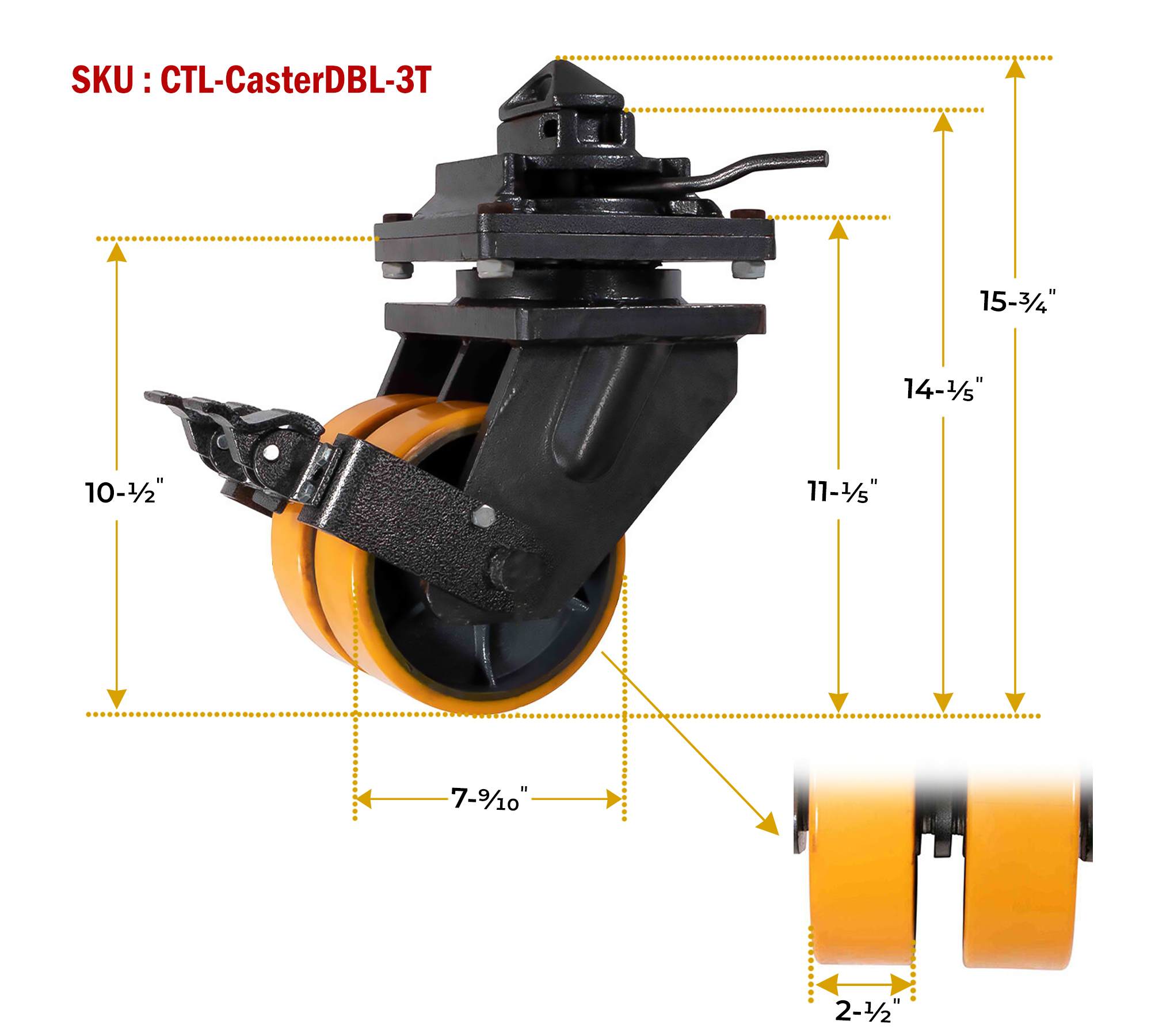 (4 Pack) 8" ISO Shipping Container Double Caster Wheels with Brakes - 3 Ton Load Capacity (6600 lbs WLL/Unit) - Shipping Container Moving Wheels Swivel Plate with Twist Lock